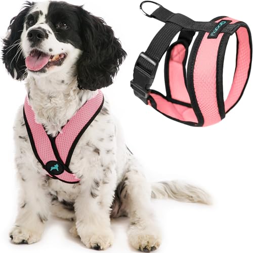 Gooby - Comfort X Head-In Harness, Choke Free Small Dog Harness with Micro Suede Trimming and Patented X Frame, Pink, Large von GOOBY