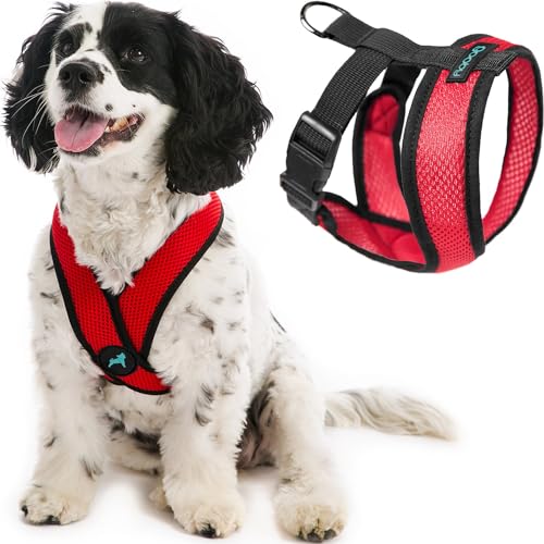 Gooby Comfort X Head In Harness – Rot, Groß – No Pull Kleine Hundegeschirr, Patentierter Würgefreier X-Rahmen – Perfekt für Unterwegs Hundegeschirr für mittelgroße Hunde Kein Ziehen oder kleine Hunde von GOOBY