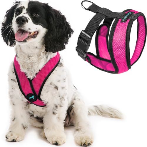 Gooby Comfort X Head In Harness – Flamingo Pink X-Large – Kein Ziehen, Hundegeschirr für kleine Hunde, patentiert, erstickungsfrei, X-Rahmen, Hundegeschirr für unterwegs für mittelgroße Hunde, kein von GOOBY