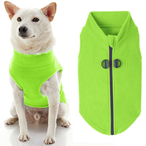Gooby Fleece-Hundepullover mit Reißverschluss - Limettengrün, Größe L - warme Fleece-Hundejacke zum Einsteigen mit doppelter D-Ring-Leine - Winterpullover für kleine Hunde - Hundekleidung für kleine von GOOBY