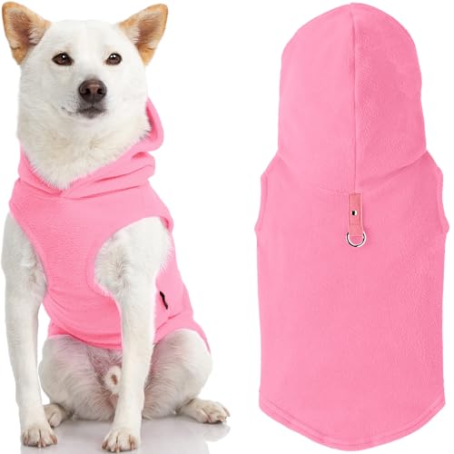 Gooby - Fleece-Weste mit Kapuze, für kleine Hunde, Fleece-Jacke mit Leinen-Ring, Pink, Größe XL von GOOBY