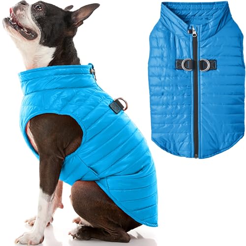 Gooby Puffer Vest Hundejacke – Blau, Größe M – Ultradünner Reißverschluss Windbreaker mit DoppelDRingLeine – Wasserabweisender kleiner Hundepullover – Hundebekleidung für kleine Hunde Junge oder von GOOBY