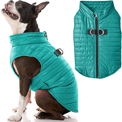 Gooby Pufferweste Hundejacke – Türkis, ultradünner Reißverschluss mit Doppel-D-Ring-Leine – wasserabweisender Kleiner Hundepullover – Hundebekleidung für kleine Hunde, Jungen oder mittelgroße Hunde von GOOBY