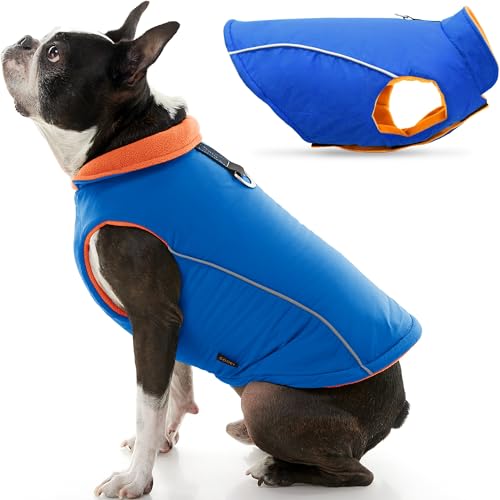 Gooby - Sports Vest, Fleece Lined Small Dog Cold Weather Jacket Coat Sweater with Reflective Lining, Blue, Small von GOOBY