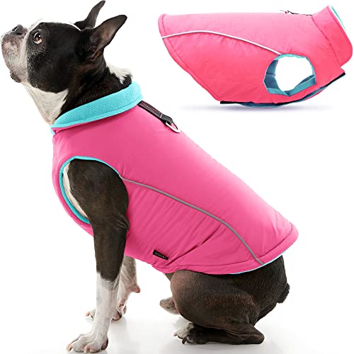 Gooby - Sports Vest, Fleece Lined Small Dog Cold Weather Jacket Coat Sweater with Reflective Lining, Pink, Medium von GOOBY