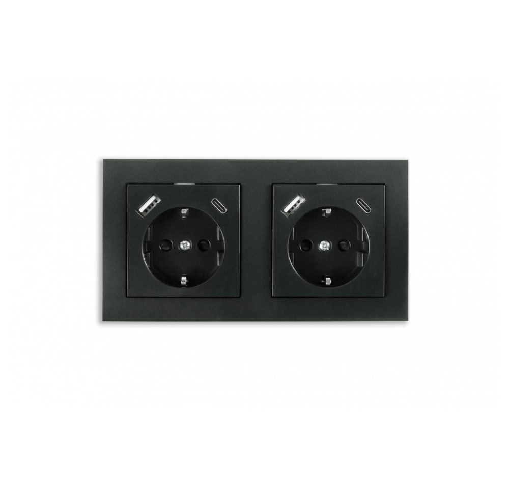 GOOD CONNECTIONS Steckdose Kabelmeister 2-fach Einbausteckdose mit USB Schnelllader., 2-fach Einbausteckdose mit Schnelllader und USB-Anschluss, Schnelllader 20W PD3.0, USB-Anschluss, anthrazit Design von GOOD CONNECTIONS