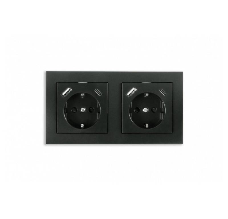 GOOD CONNECTIONS Steckdose Kabelmeister 2-fach Einbausteckdose mit USB Schnelllader., 2-fach Einbausteckdose mit Schnelllader und USB-Anschluss, Schnelllader 20W PD3.0, USB-Anschluss, anthrazit Design von GOOD CONNECTIONS