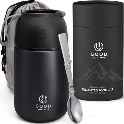 GOOD FOR YOU - Thermobehälter aus Edelstahl, pulverbeschichtet, Schwarz, 730 ml von GOOD FOR YOU