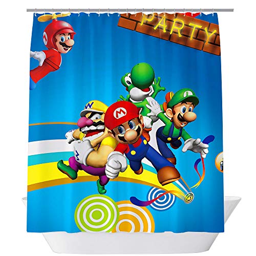 GOODCARE Super Mario Decor Duschvorhänge für Kinderbad, wasserdichter Polyester-Stoff, inkl. 12 kostenlosen Haken, 180,3 x 180,3 cm (Multi 18) von GOODCARE