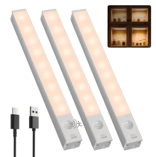 GOODEA Schranklicht mit Bewegungsmelder -18cm Mini Dimmbar Schrankbeleuchtung Led Bewegungssensor, 3 Stück Warmweiß Nachtlicht Akku Magnetic Sensor Licht für Kleider Schrank Treppe Flur von GOODEA