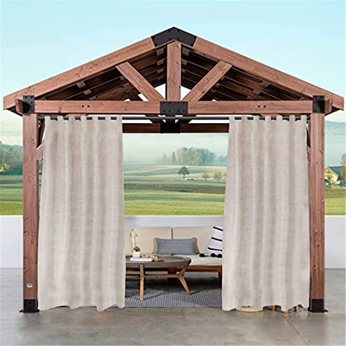 GOODLUKY 2-Teilige Wasserdicht Outdoor Vorhänge 132X274cm Verdunkelungsvorhang Mit Klettverschluss Leinenoptik Vorhang Lichtfilterung Landhausstil Gardinen Für Pavillon/Pergola/Balkon,Natural von GOODLUKY