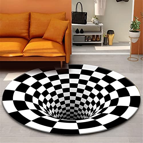 GOODLUKY 3D Teppich Rund rutschfest Fußmatte 3D Teppich Optische Täuschung Loch Teppich Schwarz-Weiß Karierter Vortex Illusions Teppich Für Wohn-Esszimmer Schlafzimmer Küche Indoor Outdoor,2,180cm von GOODLUKY