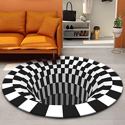 GOODLUKY Runder Teppich Mit Optischer Täuschung, 3D Bodenloses Loch Teppich,3D-Stereo-Vision-Fußmatte, Schwarzweißer Vortex-Täuschungs Teppich Für Wohnzimmer, Schlafzimmer, Küche, Badezimmer,200cm von GOODLUKY