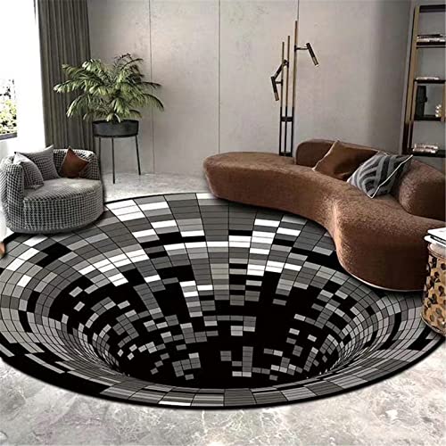 GOODLUKY Vortex-Illusions-Teppich rutschfest 3D Dreidimensionaler Effekt Teppich Abstrakte Schwarz-Weiße Teppiche Fußmatten 3D Teppich Optische Täuschung Für Schlafzimmer Wohnzimmer,120cm/47 inch von GOODLUKY
