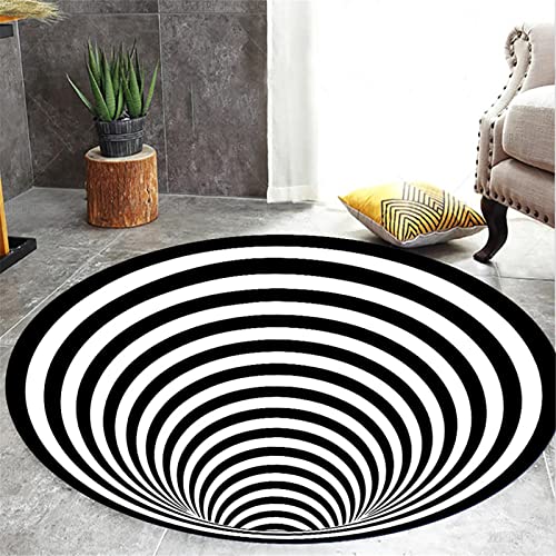 Waschbarer teppich wohnzimmer rund 3d teppich optische täuschung Schwarz-weißer Vortex Illusion Teppich Fußmatten Rutschfester 3D-Trap-Effekt Teppich für Schlafzimmer Arbeitszimmer,160cm/63 inch von GOODLUKY