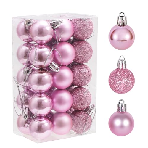 Weihnachtskugel-Ornamente, 3 cm, bruchsichere Baumdekoration, perfekte hängende Kugel für Innen- und Außenbereich, Feiertagsparty-Dekoration, 30 Stück (Rosa) von GOODLYGHTS