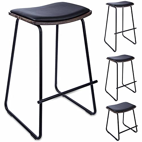 #LAZE Barhocker aus Metall, Barstuhl mit bequemer Sitzauflage, Küchen-Hocker Deluxe mit Fußstütze und Leder-Sitzfläche, Küchenstühle in Verschiedene Größen (Schwarz, 67 cm) von GOODS+GADGETS