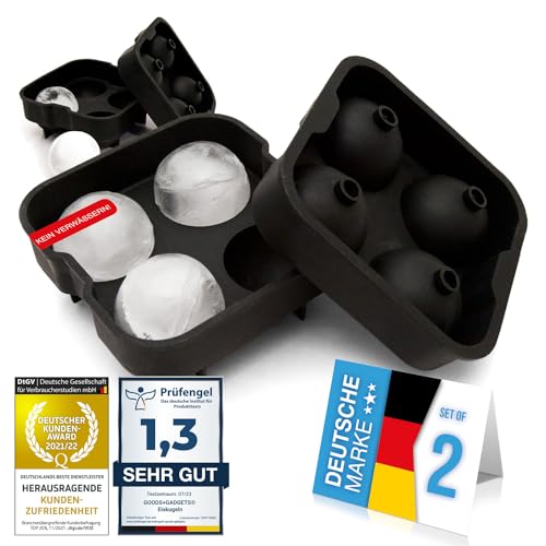 Eiswürfelform aus Silikon Eis-Kugeln Ice Cube Tray;Eiswürfelschale Eis-Würfel-Maker; Whisky-Kugeln, Cocktails, Saft uvm (2er Set) von GOODS+GADGETS