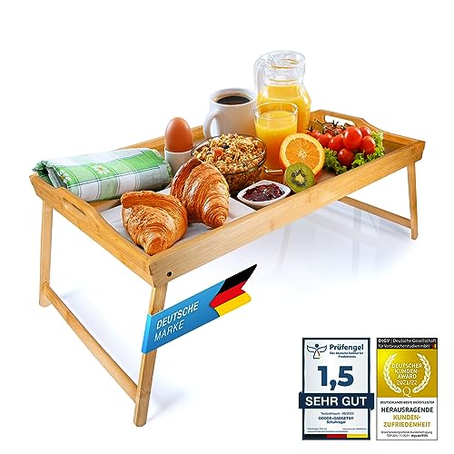 Frühstückstablett Bambus Bett-Tablett Serviertablett Betttisch mit klappbaren Beinen - auch als Lapdesk, Notebook-Tisch verwendbar (XXL Natur) von GOODS+GADGETS