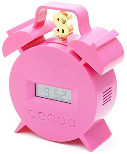 GOODS+GADGETS Banclock Money Bank Wecker mit Sparschwein - Sparbüchse & Wecker in einem Gadget Action Alarm Clock (Sparbüchsen Wecker - Pink) von GOODS+GADGETS