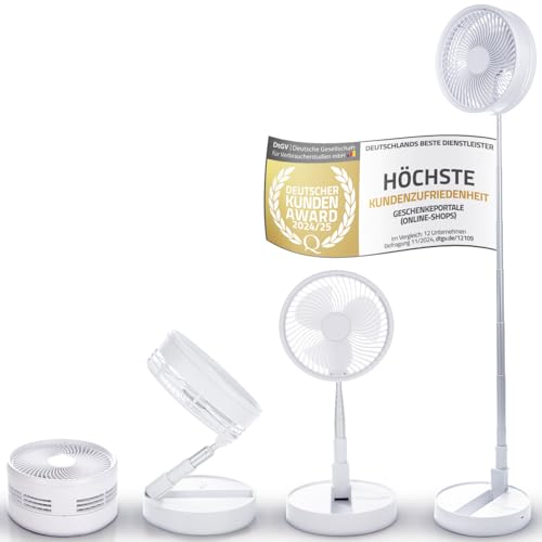 GOODS+GADGETS Faltbarer Tischventilator & Stand-Ventilator mit wiederaufladbarer Batterie mit 6000 mAh Akku; sehr leise und tragbar GOODS+GADGETS Faltbarer Tischventilator & Stand-Ventilator mit wiederaufladbarer Batterie mit 6000 mAh Akku; sehr leise und tragbar von GOODS+GADGETS