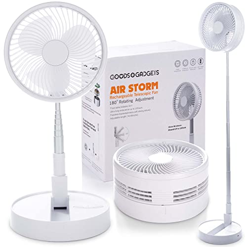 GOODS+GADGETS Faltbarer Tischventilator & Stand-Ventilator mit wiederaufladbarer Batterie mit 7200 mAh Akku; sehr leise und tragbar von GOODS+GADGETS