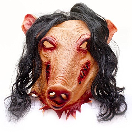 GOODS+GADGETS Horror Schweinemaske Pig Schweine Latex Maske Schwein Grusel Horrormaske Schweine-Perrücke Halloween von GOODS+GADGETS