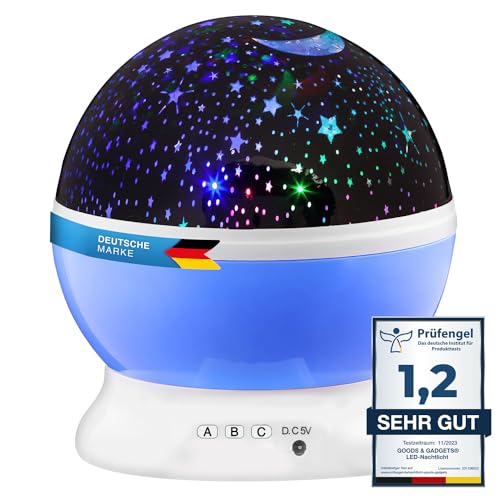 LED Nachtlicht Sternen-Himmel Projektor; Lechtendes Sternenlicht, Galaxy-Universum Schlaf-Licht für Kinder- & Jugendzimmer (Blau) von GOODS+GADGETS