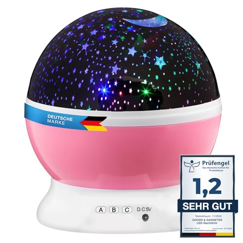 GOODS+GADGETS LED Nachtlicht Sternen-Himmel Projektor; Lechtendes Sternenlicht, Galaxy-Universum Schlaf-Licht für Kinder- & Jugendzimmer (Pink) von GOODS+GADGETS