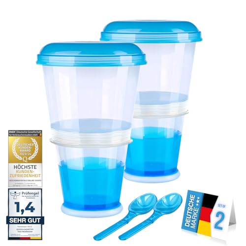 GOODS+GADGETS Müslibecher to Go Deluxe - Joghurt-Becher für unterwegs - Reise Lunchpot mit Löffel und Iso-Kühlfach für Müsli, Cerealien, Porridge und Obst (2, Blau) von GOODS+GADGETS