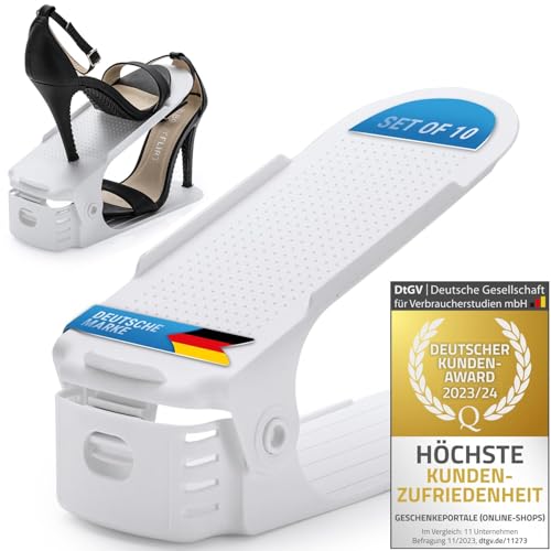 GOODS+GADGETS Schuhstapler - Schuhorganizer für 50% mehr Platz im Schuhregal, Schuhschrank 10 Stk Set Schuhordner (10 Stück) Weiß von GOODS+GADGETS