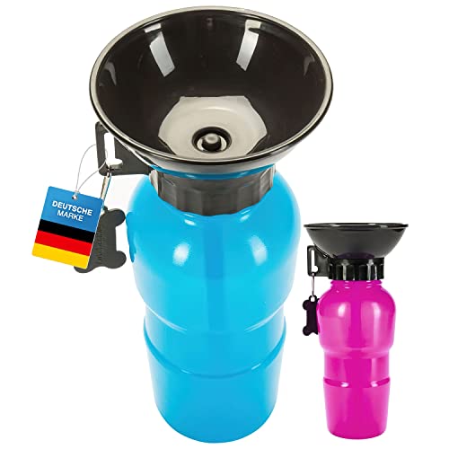 Hunde Trinkflasche mit integriertem Trinknapf Reise Wasserflasche Auto Hundeflasche mit Wasser-Napf 600ml; Blau von GOODS+GADGETS