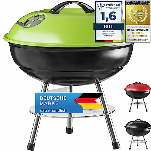 Micro BBQ Kugelgrill Mini Grill; Kompakter Reise Holzkohle-Grill Tischgrill Edelstahl emailliert 38cm - Grün (Grün) von GOODS+GADGETS