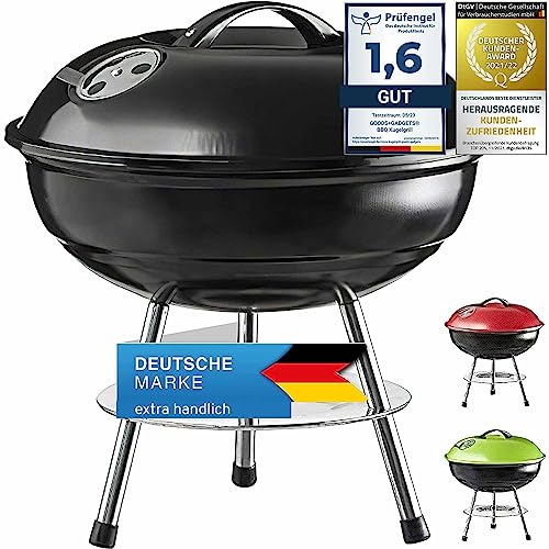 Micro BBQ Kugelgrill Mini Grill; Kompakter Reise Holzkohle-Grill Tischgrill Edelstahl emailliert 38cm - Grün (Schwarz) von GOODS+GADGETS