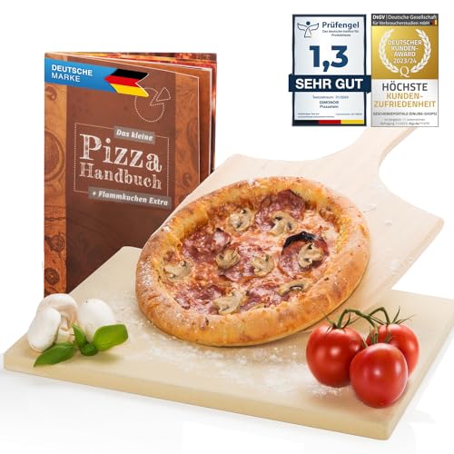 Pizzastein und Pizzaschieber DELUXE Set - Pizzaschaufel & Backstein aus Cordierit 3-tlg Set, für Backofen und Gas-Grill von GOODS+GADGETS