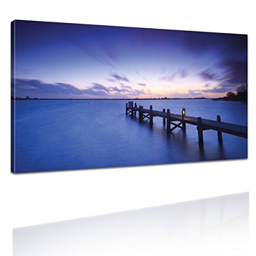 Goods & Gadgets GmbH See in Abenddämmerung Kunstdruck XXL - Riesen Wand Bild Seenlandschaft bei Nacht; Canvas Leinwand fertig auf Keilrahmen von GOODS+GADGETS