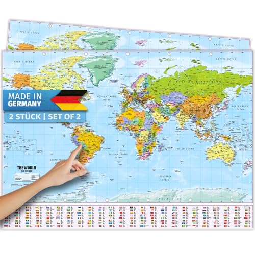 Weltkarte XXL Poster im Riesenformat mit Fahnen & Flaggen - Top Qualität 140x100cm (2 Stück) von GOODS+GADGETS