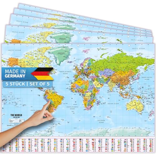 Weltkarte XXL Poster im Riesenformat mit Fahnen & Flaggen - Top Qualität 140x100cm (5 Stück) von GOODS+GADGETS