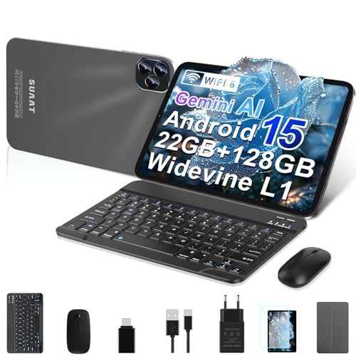 GOODTEL Tablet PC 10.1 Zoll Android 15 Octa-Core, 22GB(8+14)+128 GB ROM, 5G + 2,4G WiFi, GMS, Bluetooth 5.0, 6000 MAh, SD-Kartenunterstützung, Tablet mit Tastatur und Maus –Grua von GOODTEL
