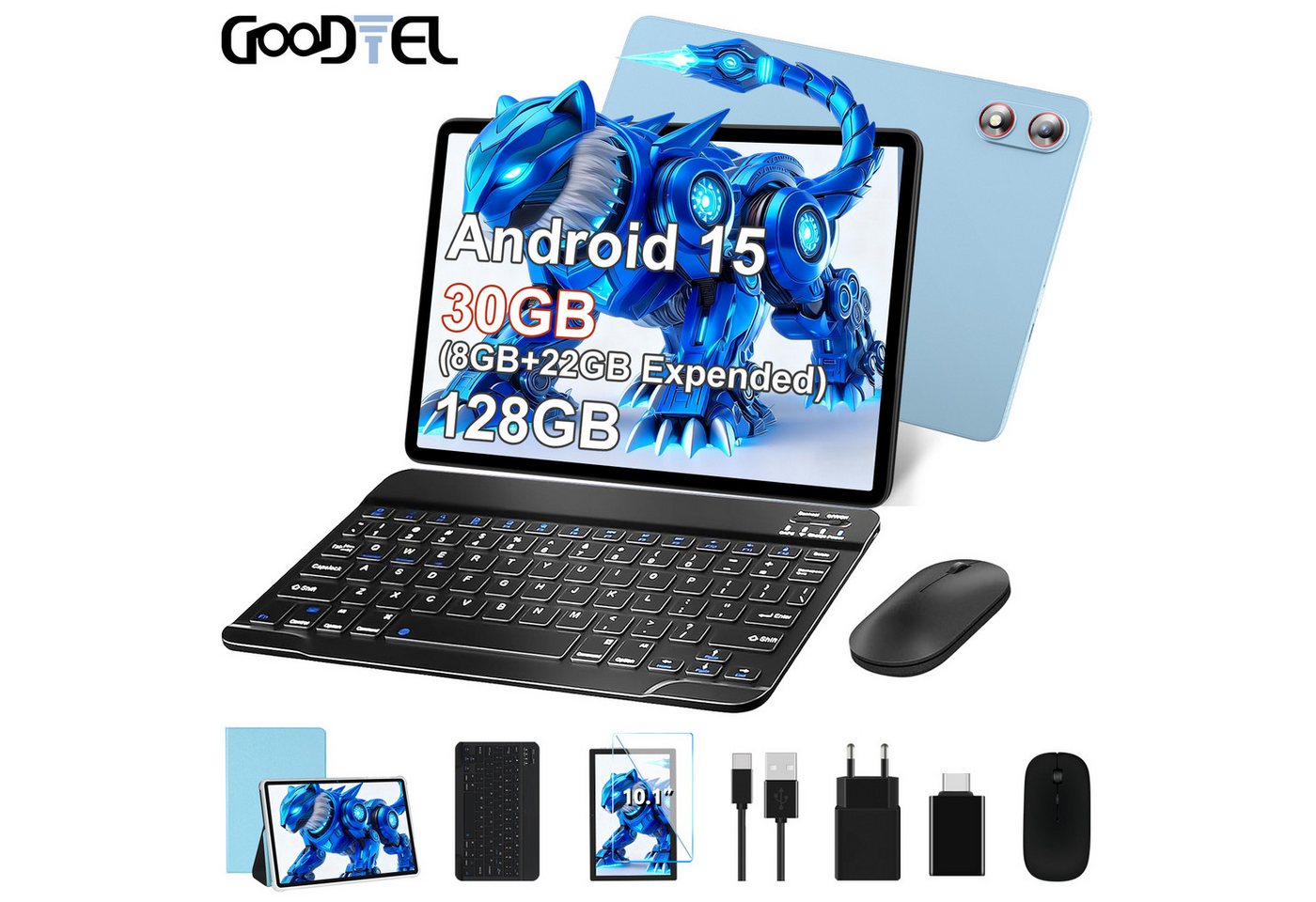 GOODTEL Tablett G10 10,1-Zoll, Android-15 Tablet, 30 GB RAM 128 GB interner Speicher, (Widevine L1) von GOODTEL