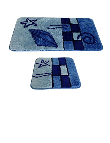 GOODWAY 2-teiliges Badematten Set, Badteppich, Badvorleger Hamburg blau │ Super weich, rutschfest, für Fußbodenheizung geeignet von Goodway
