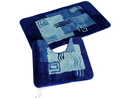 Goodway 2-teiliges Badematten Set │ Badteppich │ Mailand blau mit Ausschnitt │ Mikrofaser Super Soft von Goodway