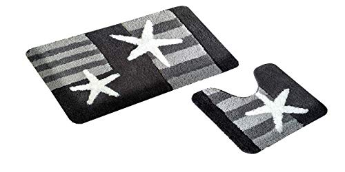 Goodway 2-teiliges Badematten Set │ Badteppich │ Badvorleger Bremen grau mit Ausschnitt │ Mikrofaser Super Soft von Goodway