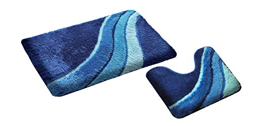 GOODWAY 2 Teiliges Badematten Set, Badteppich, Badvorleger Kiel blau mit Ausschnitt von GOODWAY