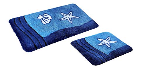 GOODWAY 2 Teiliges Badematten Set, Badteppich, Badvorleger Sealife, blau von GOODWAY