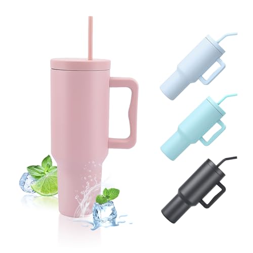 GOOFIT 1180 ml Isolierter Becher mit Deckel Und Strohhalm Doppelwandiger Edelstahl mit Griff Upgrade Wiederverwendbare Kaffeetasse Tasse 40 oz Reisebecher Autotasse Thermotasse Hellrosa GOOFIT 1180 ml Isolierter Becher mit Deckel Und Strohhalm Doppelwandiger Edelstahl mit Griff Upgrade Wiederverwendbare Kaffeetasse Tasse 40 oz Reisebecher Autotasse Thermotasse Hellrosa von GOOFIT