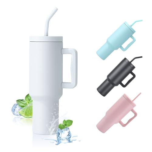 GOOFIT 1180 ml Isolierter Becher mit Deckel und Strohhalm Doppelwandiger Edelstahl mit Griff Upgrade Wiederverwendbare Kaffeetasse Tasse 40 oz Reisebecher Autotasse Thermobecher Weiß von GOOFIT