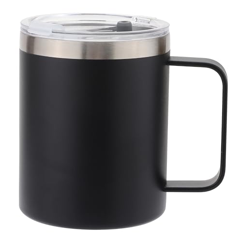 GOOFIT 12oz Edelstahl Isolierte Kaffeetasse Mit Griff Doppelwand Vakuum Dauerhafte Reise Becher Mit Schiebedeckel Schwarz von GOOFIT