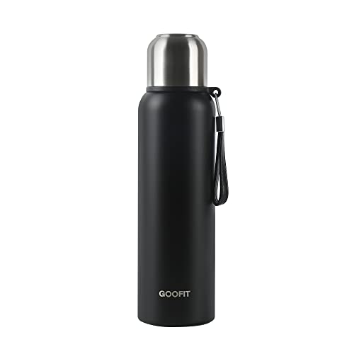 GOOFIT Thermoskanne, 800 ml, leckagefest, BPA-frei, Edelstahl Thermoskanne, Isolierte Flasche für Kaffee, Tee, Perfekt für Outdoor, Arbeit, Kinder, Schule (schwarz) von GOOFIT