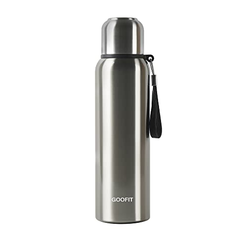 GOOFIT Vakuum Isolierte Edelstahl Wasserflasche, BPA frei, Lecksicher, Geeignet für heißen Kaffee und Tee, Thermoskanne für Sport, Outdoor, Camping, 800 ml (Silber) von GOOFIT